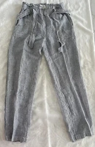C&C California Pants Womens S Blue Striped 100% Linen Beach Coastal Nautical - Picture 1 of 8
