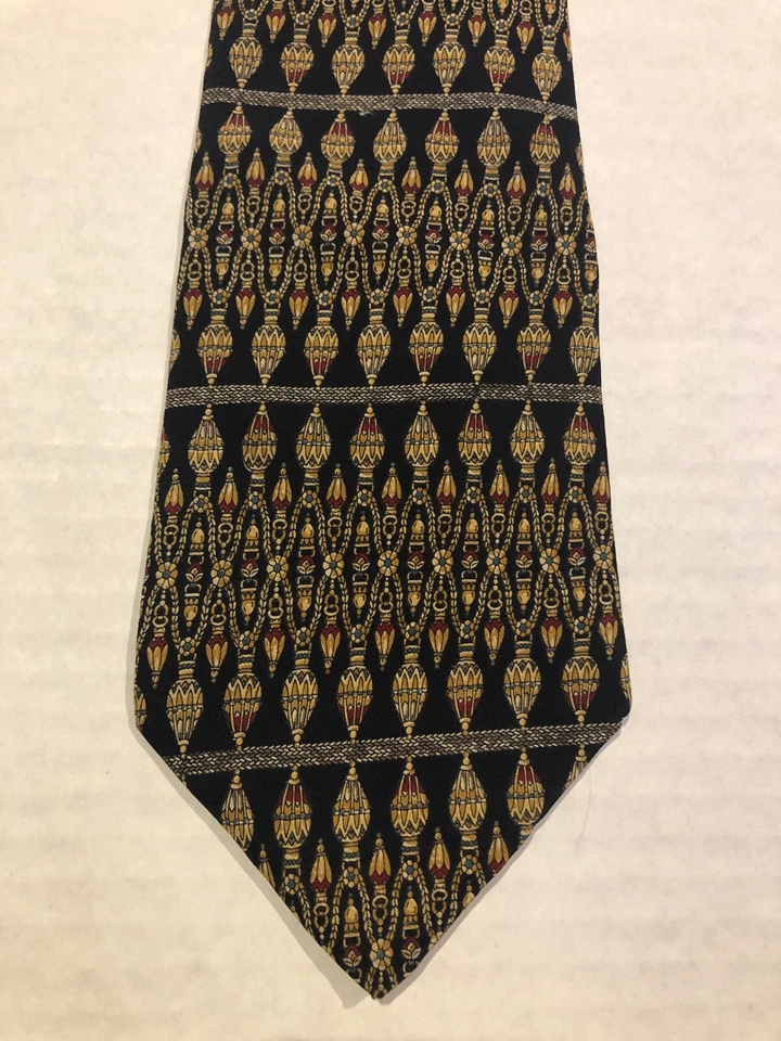 MUSEO METROPOLITANO DE ARTE 100% SEDA 4" CORBATA CUELLO NEGRO/ORO/ROJO PATRÓN Z22 Foto 1 de 4