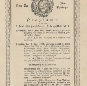 Distanzradfahrt Wettfahrt Radfahrer Rennen Programm Meiningen Thüringen 1894 - Bild 1 von 3
