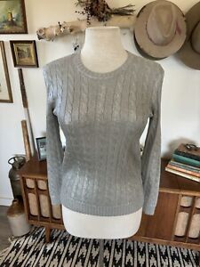 Ralph Lauren Women's Crew Neck  Petite Small Silver Cable Knit Sweater