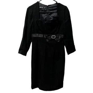 Teri Jon Taille Spitze Schleife Brust Rüschen Schwarz Langarm Kleid Damen Größe 4 | L1 - Bild 1 von 7