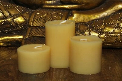 Juego de 3 velas de pilar de cera de abejas amarilla 100 % natural orgánica pura cera de abejas melíferas Foto 1 de 4