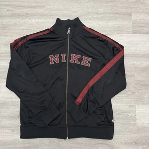 Giacca Nike Track Vintage Uomo 2XL Nero Rosso Spell Out Full Zip Y2K Etichetta Argento - Foto 1 di 5