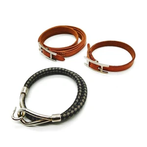 Juego de 3 brazaletes Hermes cuero marrón 2754582 - Imagen 1 de 11