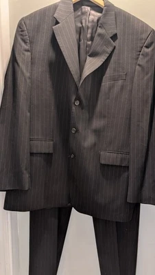 Chaps Ralph Lauren Suit 46L Blazer 36x34 Pants Black Pinstripe Wool Cuff Pleat - Image 1 of 4