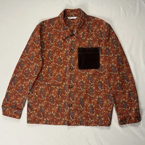 Zara Man Floral Print Corduroy Pocket Red Buttoned Jacket Men’s XL - Picture 1 of 3