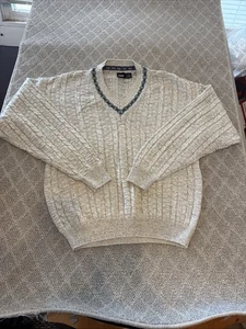 Jed Wear Mens Acrylic Cotton Pullover V Neck Sweater White L Dadcore Grandpacore - Picture 1 of 12
