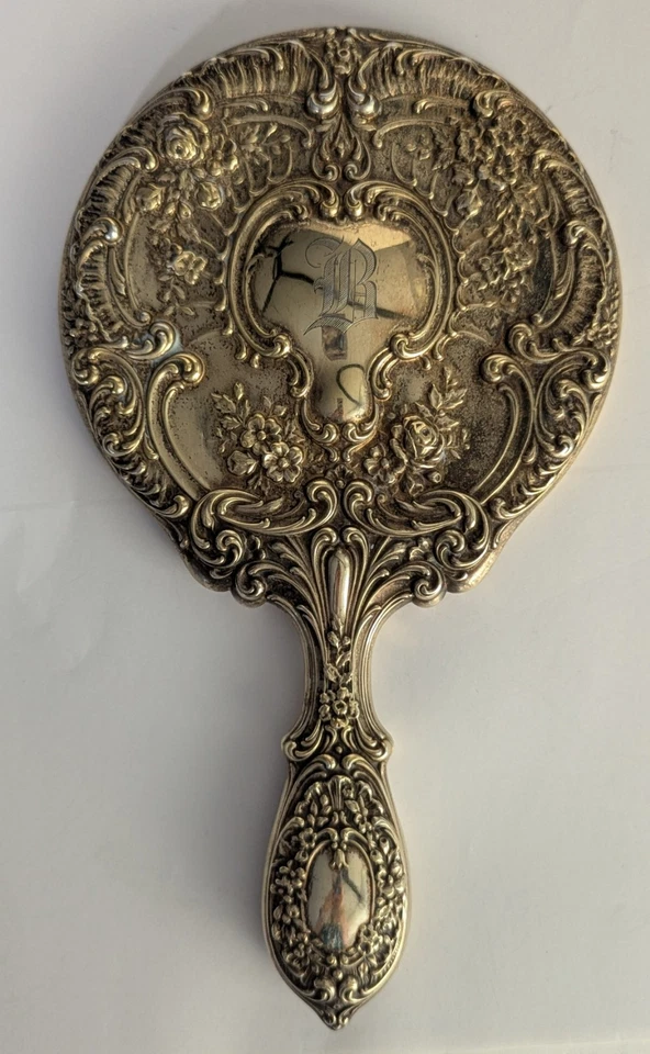 Espejo de mano Gorham de plata esterlina floral reposado dorado Buttercup firmado Foto 1 de 4
