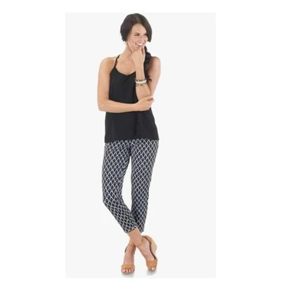 New NWT Mud Pie Sabrea Pant Black Fan Casual Pull-On Size Medium Black White - Image 1 of 4