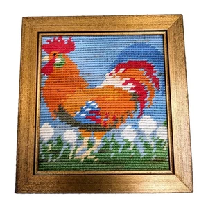 Stickbild bunter Hahn  inkl. Holzrahmen Handmade Vintage  - Bild 1 von 8