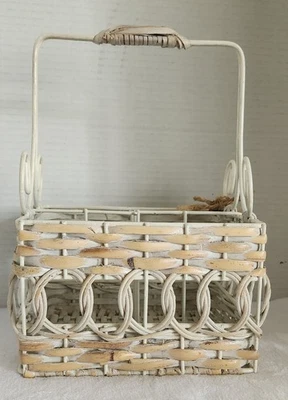 Rattan Wicker And Wire Multipurpose Basket In Whitewash - Sturdy - 7.5" Long - Image 1 of 4