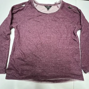 Rock & Republic Women's Sweatshirt Large Purple Plum Long Sleeve Zipper Shoulder - Picture 1 of 13