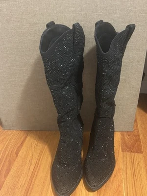 Elegant Black Rhinestone Cowboy Boots - Image 1 of 2