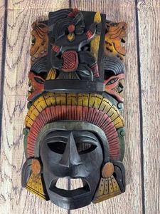 Mexican Mayan Wooden Mask Hand Carved Handmade Large - Picture 1 of 13