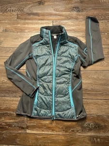 Eddie Bauer Jacket Womens Medium Gray Teal Primaloft Hybrid Storm Repel Hooded - Picture 1 of 7
