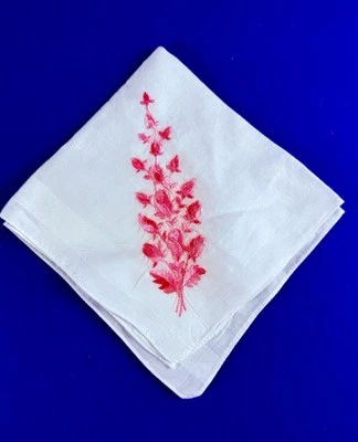 Винтажный вышитый носовой платок белый хлопок розовый цветочный носовой платок бабушка - Изображение 1 из 4