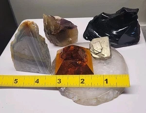 Rock Lot Obsidian+ Calcite Quartz Fluorite Amber Agate Plus - Picture 1 of 24