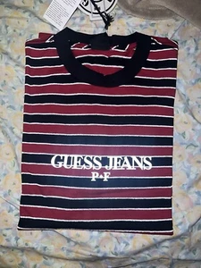Guess Jeans x Places + Faces T-Shirt Men's M Medium Red Black Striped 3M USA - Picture 1 of 6