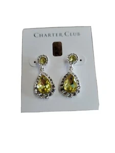 Charter Club Gold-Tone Pavé & Stone Drop Earrings Yellow 1" NEW NWT 24.50 - Picture 1 of 2