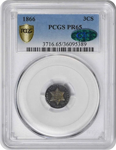 1866 Three Cent Silver PR65 PCGS (CAC) Cover