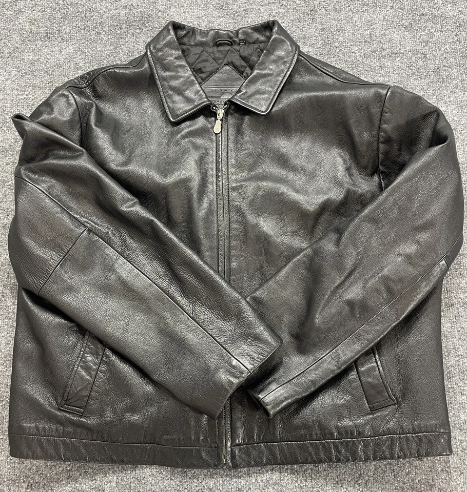 Roundtree & Yorke Leather Jacket Men's  2XL Black Quilted Lined Full Zip Jacket - Image 1 of 4
