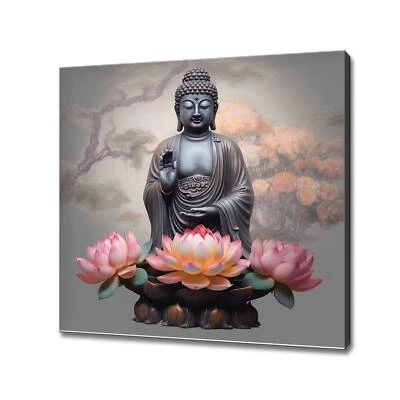 Lona de flores de loto de Buda | Imagen colgante de pared estampada artística | hogar tranquilo Foto 1 de 4