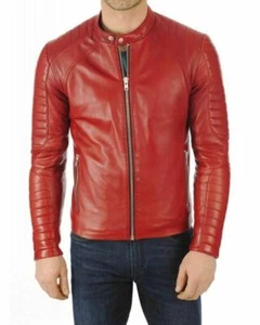 Herren echtes Lammfell Leder Jacke Biker Motorrad Bomber schmale Passform Herrenmantel - Bild 1 von 3