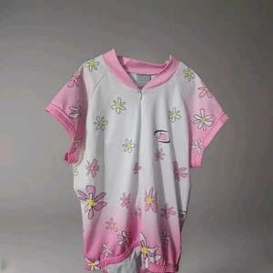 polaris cycling jersey Ladies Size 16 Pink White Flowers Pattern Vgc - Picture 1 of 4