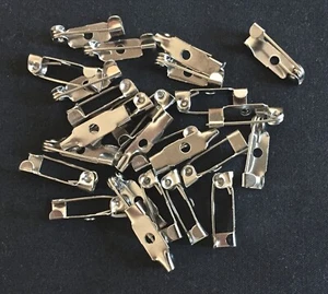 25 - 16mm x 4mm BADGE or BROOCH BACK BAR CLASPS ~ SILVER TONE COLOUR ALLOY - Picture 1 of 2