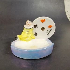 LUSTERWARE "NO TRUMPS" ASHTRAY BRIDGE PLAYING CARD SUIT SYMBOLS W/ CLOWN JAPAN - Picture 1 of 6