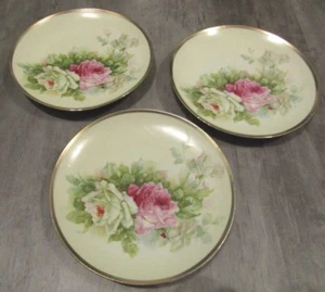 Lot of 3 Three Crown China Gold Trimmed Rose Trio 7" Plates Made in Germany - Picture 1 of 10