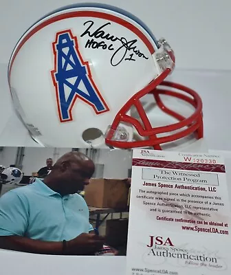 WARREN MOON AUTOGRAPHED THROWBACK VSR4 MINI HELMET HOUSTON OILERS HOF 2006 JSA - Image 1 of 4