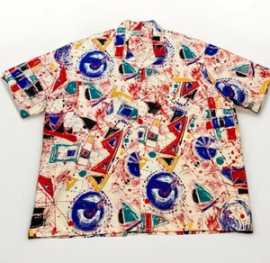 Da Vinci Men Short Sleeve Button Up Shirt 3XLT Wearable Art 90s All Over Print - Picture 1 of 12
