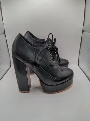 Nuevos Botines Jeffrey Campbell Pomeroy Cuero Negro Tacones Brogue Talla 9.5 Foto 1 de 4