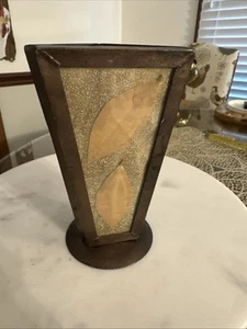 Triangle Vase W/Stained Glass Panels In Each Side - Copper - Picture 1 of 5