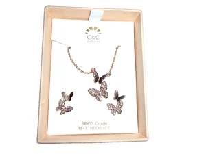 Damen Halskette und Ohrring Set Schmetterling von C&C California 18 + 3" Halskette - Bild 1 von 3