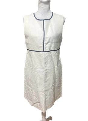 S’Max Mara 白色黑色亚麻/棉/丝绸混纺无袖连衣裙 - 美国 10 码 — 第 1/4 张图片