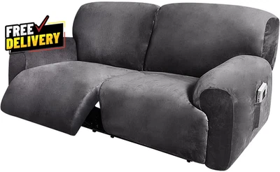 Sofá reclinable extra ancho funda 2 plazas terciopelo elástico 6 piezas gris Foto 1 de 4