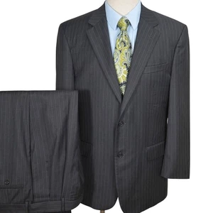 Jos A Bank Signature Suit Men 42R Charcoal Double Pinstripe Classic Career Wool - Picture 1 of 19