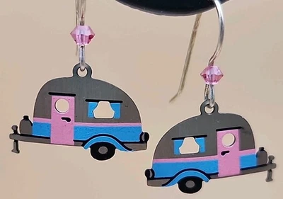 Brincos SIENNA SKY de prata esterlina preenchidos/mini corrente de ar estilo campista/RV - Imagem 1 de 4