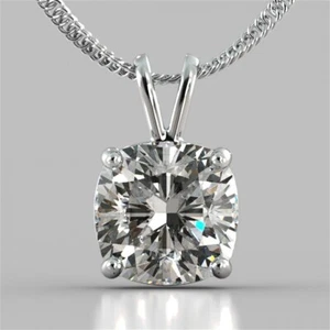 3.00 Ct Cushion Cut Real Moissanite D/VVS1 Engagement Pendant 14K White Gold - Picture 1 of 8