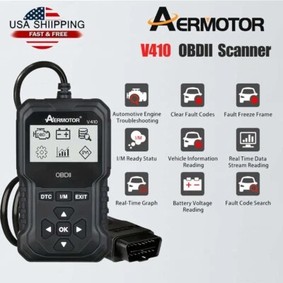 AERMOTOR V410 OBD2 Scanner Car Engine Fault Code Reader Diagnostic Scan Tool - Image 1 of 4