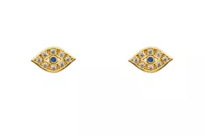 Evil Eye Ohrstecker 14K massiv Gelbgold Lab Created Diamant mit Schraubboden - Bild 1 von 4