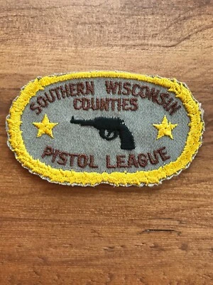 Vtg Wisconsin Pistol League Sew On Embroidered Patch Firearm Shooting Badge Guns - Image 1 of 4