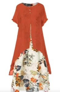 Red Floral Print Bohemian Spring Party Short Sleeve Layered Flowy Maxi Dress - Picture 1 of 4