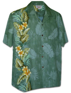 Pacific Legend Apparel Aloha Shirt Plumeria Single Panel Sage Green 444-3970 - L