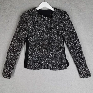 Rebecca Taylor Jacket Women's 2 Snowflake Tweed Black White Full Zip Career - Picture 1 of 15