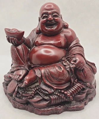 "Figura de Buda Rieur riendo de resina roja china vintage de 4"" con dragón U189" Foto 1 de 4