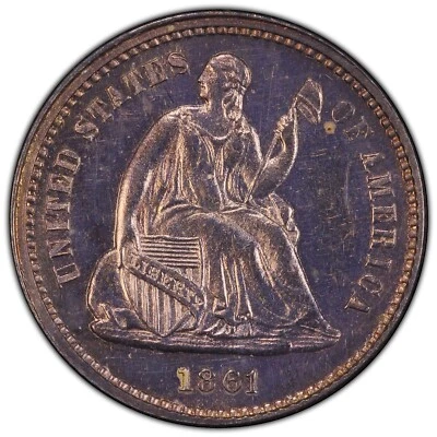 1861 PCGS PR64 Lowest Population Date in PROOF! True CIVIL WAR Seated Half Dime - Image 1 of 4