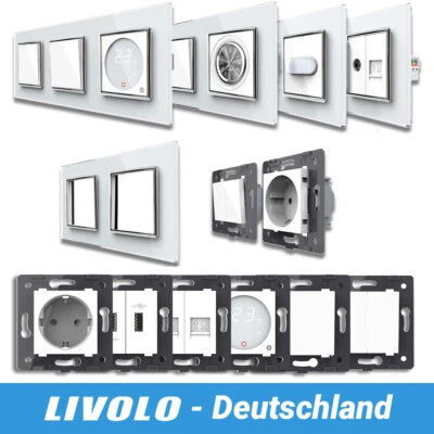 LIVOLO Lichtschalter Taster Steckdose Wechselschalter Dimmer USB Glasrahmen Weiß - Bild 1 von 4